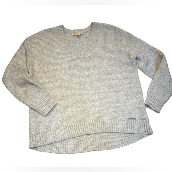 Michael Kors Donegal Sweater Women’s Large Gray Flecked V Neck Alpaca - Picture 2 of 9